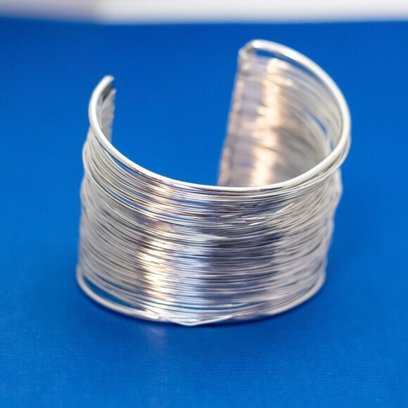 7 inch, Vintage Silver Tone Statement Curve Springs Cuff Bracelet - DX9 - Picture 1 of 3